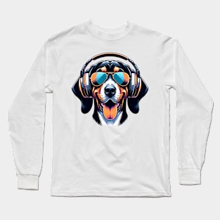 Grinning Black and Tan Coonhound as Smiling DJ Long Sleeve T-Shirt